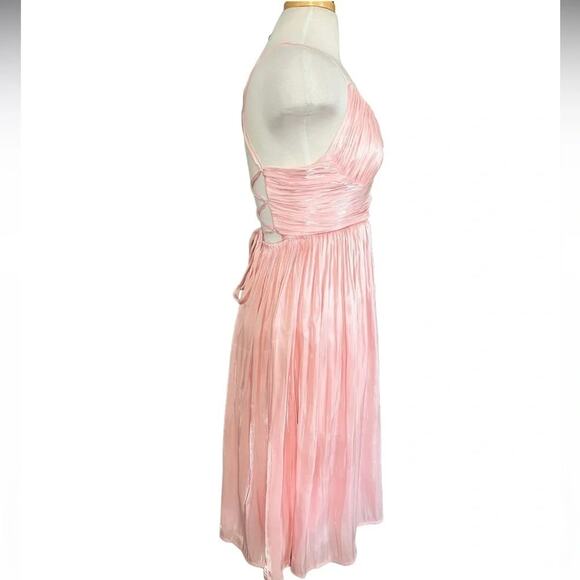 LULUS Irresistible Glow Blush Pink Satin Pleated Lace-Up Midi
Dress SIZE M NWOT - Picture 4 of 11
